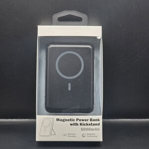 5000mAh Power Bank Magnetic Battery Pack Wireless Charger with Kickstand - Black